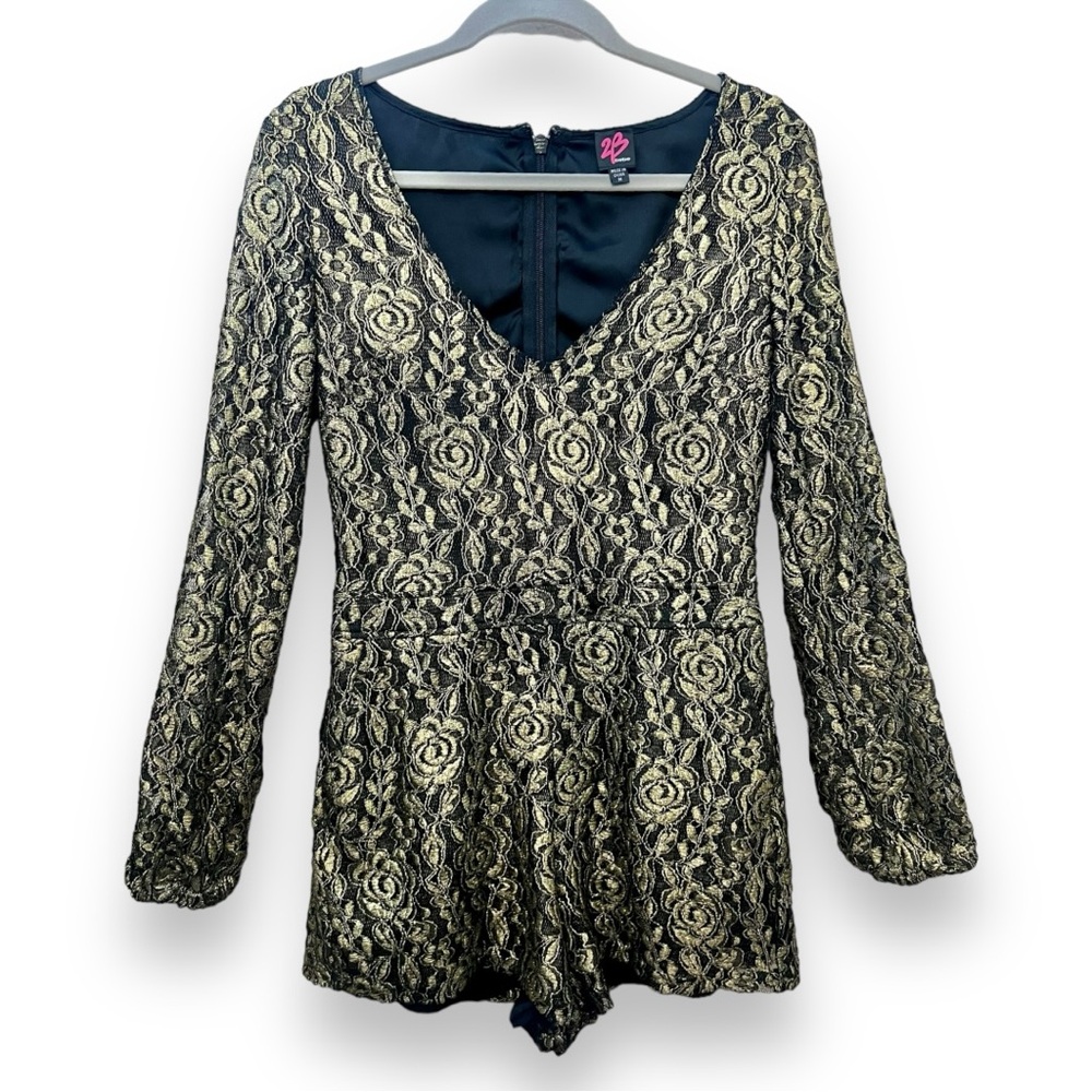 2b bebe black and gold lace romper